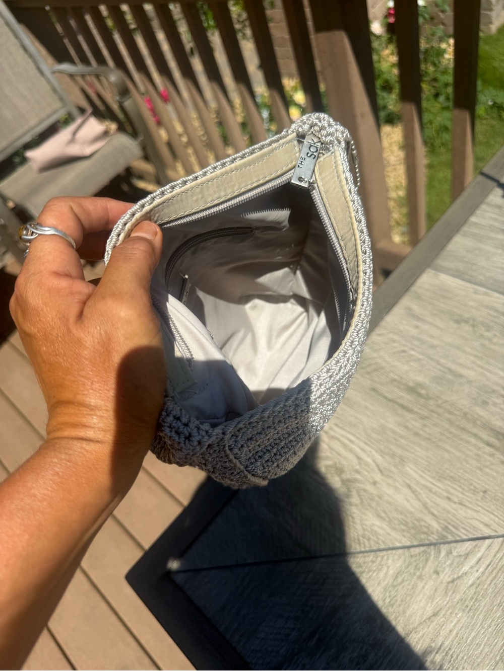 EUC The Sak Light Gray Crochet Crossbody Bag - Picture 10 of 11